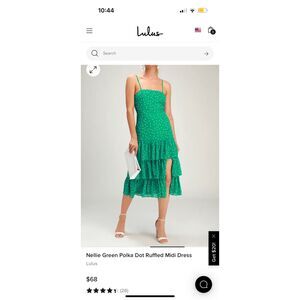 Lulus Green and White Polka Dot Midi Dress Sz S